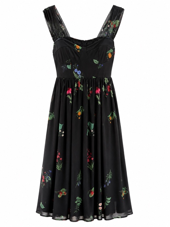 Cider Dresses & Skirts - Cider Black Floral Fruit Midi Dress M Whimsigoth Dark Cottagecore Fairycore
